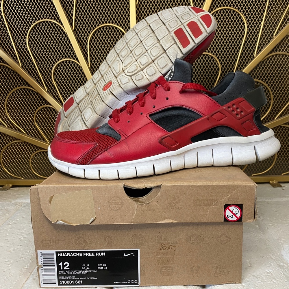 Nike Air Huarache Free Run Red Black White Men's Size 12